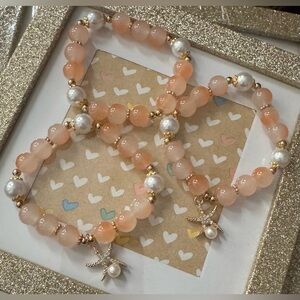 3pc Set Stretchy Peach Color Bracelet-Fun Fashion Jewelry
